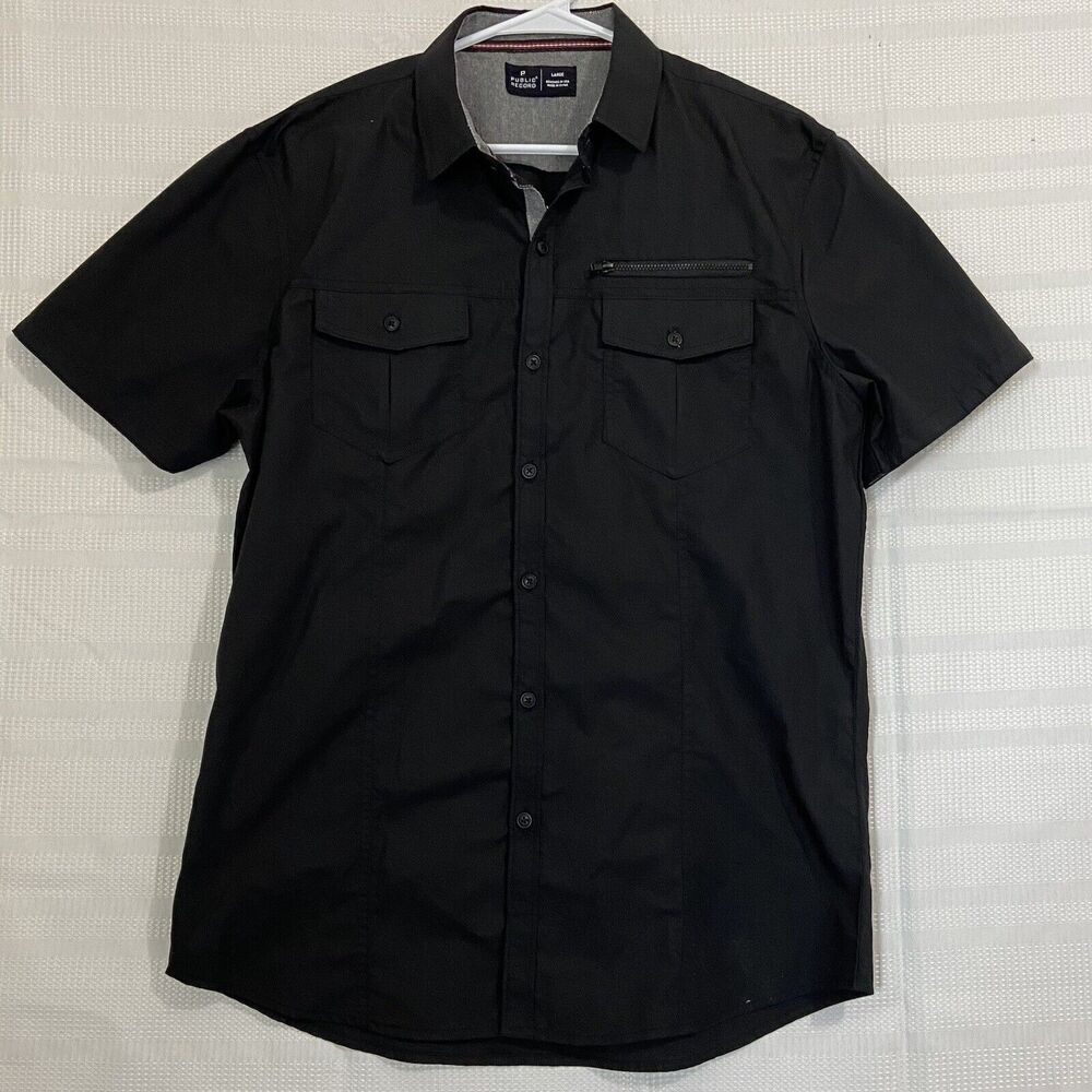Public Record Shirt Large Button-Down Shirt Front Pockets Black Color